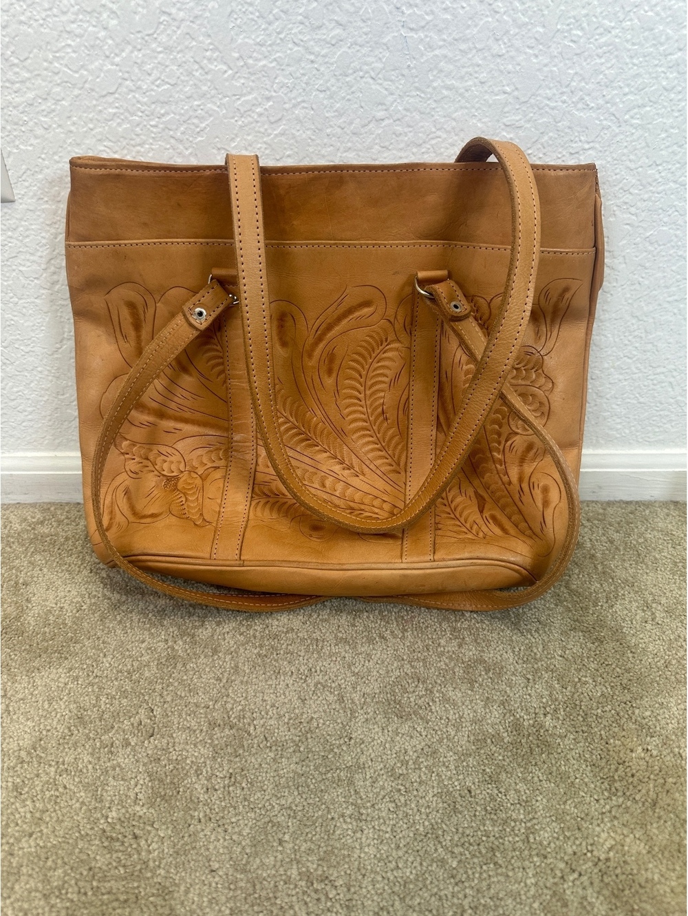 Grant’s Naturals Handcrafted Tooled Leather Western Shoulder Bag Tote - Picture 2 of 13